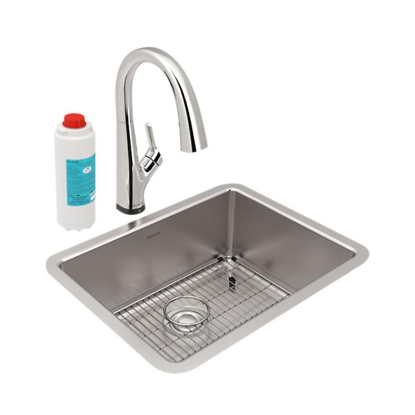 Elkay ELUH2115TFLC Lustertone Iconix® 18 Gauge Stainless Steel 23-1/2" x 18-1/4" x 9" Single Bowl Undermount Sink Kit with Filtered Faucet