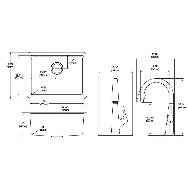 Elkay ELUH2115TFLC Lustertone Iconix® 18 Gauge Stainless Steel 23-1/2" x 18-1/4" x 9" Single Bowl Undermount Sink Kit with Filtered Faucet