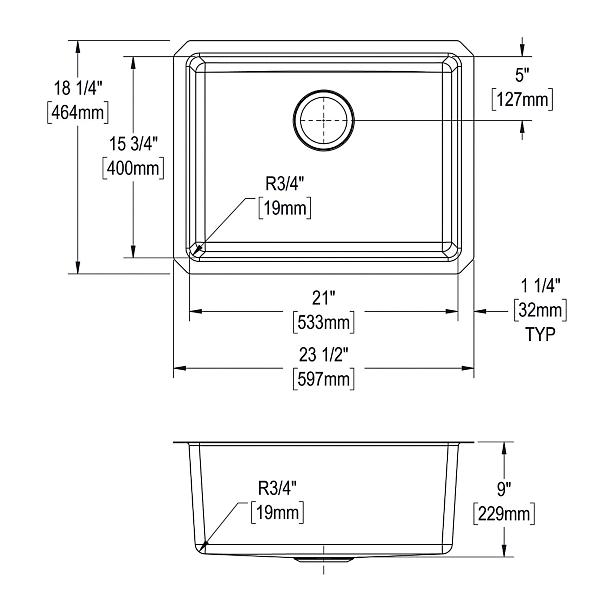 Elkay ELUH2115T Lustertone Iconix® 18 Gauge Stainless Steel 23-1/2" x 18-1/4" x 9" Single Bowl Undermount Sink