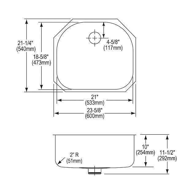 Elkay ELUH211810PD Lustertone® Classic Stainless Steel 23-5/8" x 21-1/4" x 10" Single Bowl Undermount Sink with Perfect Drain®