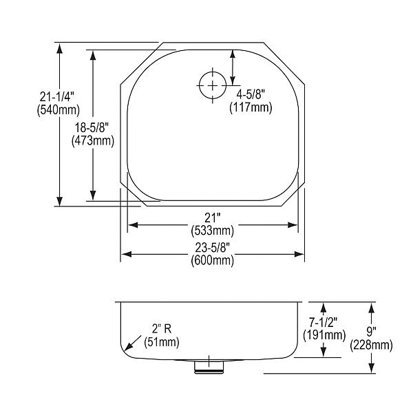 Elkay ELUH2118PD Lustertone® Classic Stainless Steel, 23-5/8" x 21-1/4" x 7-1/2" Single Bowl Undermount Sink with Perfect Drain®