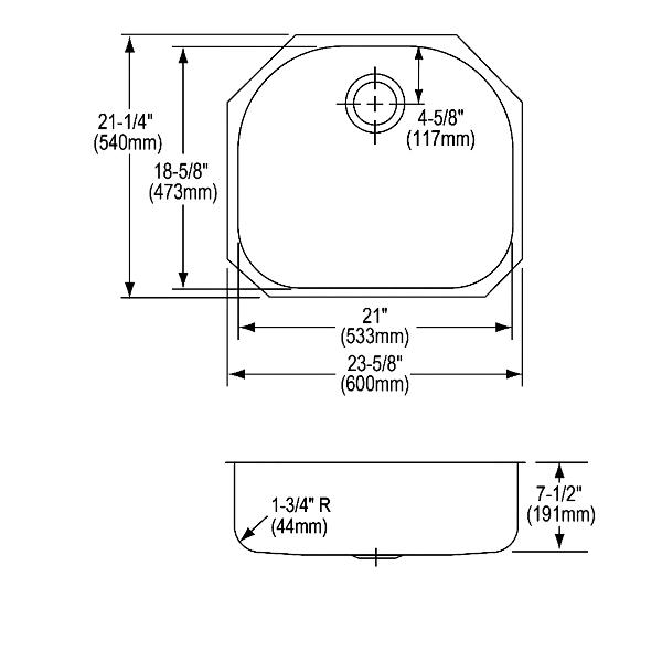 Elkay ELUH2118 Lustertone® Classic Stainless Steel, 23-5/8" x 21-1/4" x 7-1/2" Single Bowl Undermount Sink