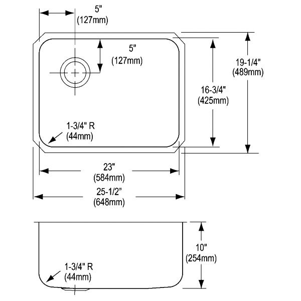 Elkay ELUH231710L Lustertone® Classic Stainless Steel 25-1/2" x 19-1/4" x 10" Single Bowl Undermount Sink with Left Drain