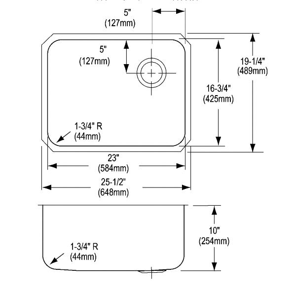 Elkay ELUH231710R Lustertone® Classic Stainless Steel 25-1/2" x 19-1/4" x 10" Single Bowl Undermount Sink with Right Drain