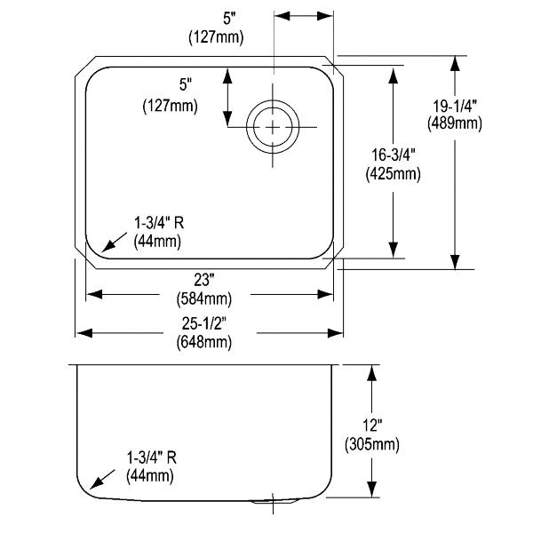 Elkay ELUH231712R Lustertone® Classic Stainless Steel 25-1/2" x 19-1/4" x 12" Single Bowl Undermount Sink with Right Drain