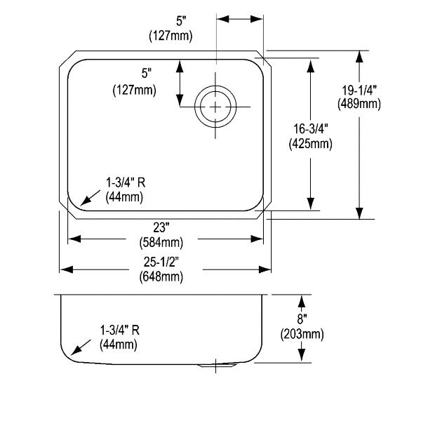 Elkay ELUH2317R Lustertone® Classic Stainless Steel 25-1/2" x 19-1/4" x 8" Single Bowl Undermount Sink with Right Drain