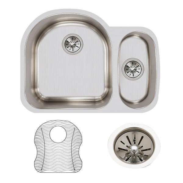 Elkay ELUH272010RDBG Lustertone® Classic Stainless Steel 26-3/4" x 20" x 10" Offset 70/30 Double Bowl Undermount Sink Kit