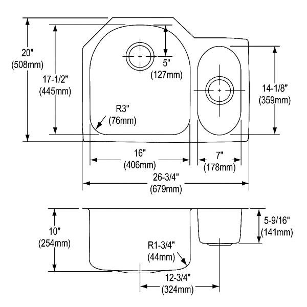 Elkay ELUH272010RDBG Lustertone® Classic Stainless Steel 26-3/4" x 20" x 10" Offset 70/30 Double Bowl Undermount Sink Kit