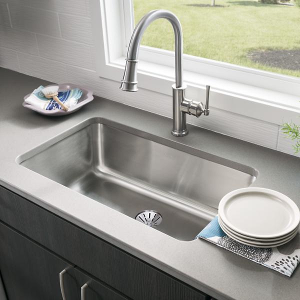 Elkay ELUH281610PDBG Lustertone® Classic Stainless Steel 30-1/2" x 18-1/2" x 10" Single Bowl Undermount Sink Kit with Perfect Drain®