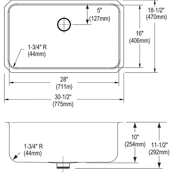 Elkay ELUH281610PD Lustertone® Classic Stainless Steel 30-1/2" x 18-1/2" x 10" Single Bowl Undermount Sink with Perfect Drain®