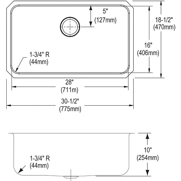 Elkay ELUH281610 Lustertone® Classic Stainless Steel 30-1/2" x 18-1/2" x 10" Single Bowl Undermount Sink