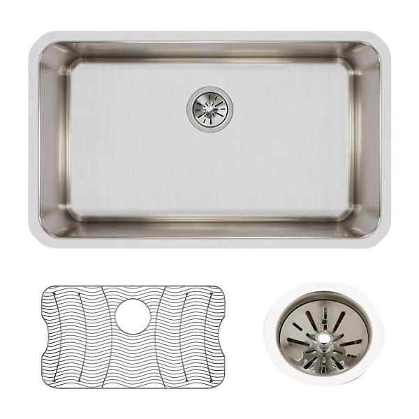 Elkay ELUH281612DBG Lustertone® Classic Stainless Steel 30-1/2" x 18-1/2" x 11-1/2" Single Bowl Undermount Sink Kit