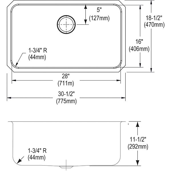 Elkay ELUH281612 Lustertone® Classic Stainless Steel, 30-1/2" x 18-1/2" x 11-1/2" Single Bowl Undermount Sink