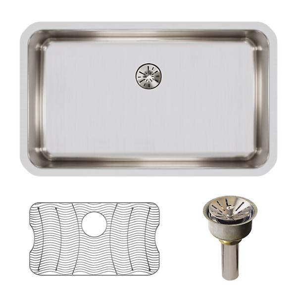 Elkay ELUH2816PDBG Lustertone® Classic Stainless Steel 30-1/2" x 18-1/2" x 7-1/2" Single Bowl Undermount Sink Kit w/Perfect Drain®