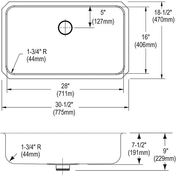 Elkay ELUH2816PDBG Lustertone® Classic Stainless Steel 30-1/2" x 18-1/2" x 7-1/2" Single Bowl Undermount Sink Kit w/Perfect Drain®