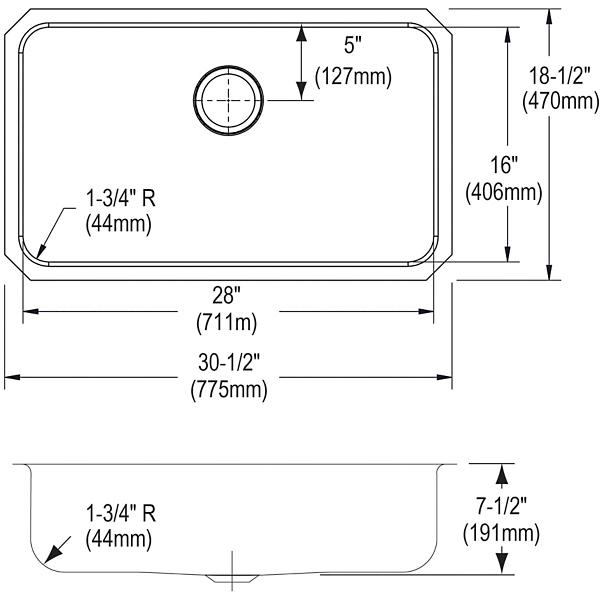 Elkay ELUH2816 Lustertone® Classic Stainless Steel 30-1/2" x 18-1/2" x 7-1/2" Single Bowl Undermount Sink