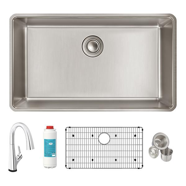 Elkay ELUH3017TFLC Lustertone Iconix® 18 Gauge Stainless Steel 32-1/2 x 19-1/2" x 9" Single Bowl Undermount Sink Kit with Filtered Faucet