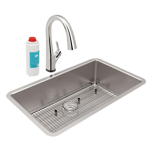 Elkay ELUH3017TFLC Lustertone Iconix® 18 Gauge Stainless Steel 32-1/2 x 19-1/2" x 9" Single Bowl Undermount Sink Kit with Filtered Faucet