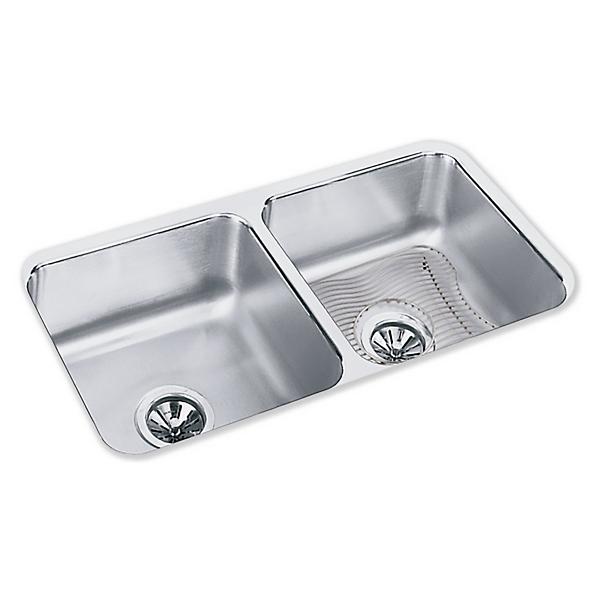 Elkay ELUH3116DBG Lustertone® Classic Stainless Steel, 31-3/4" x 16-1/2" x 7-1/2" Equal Double Bowl Undermount Sink Kit