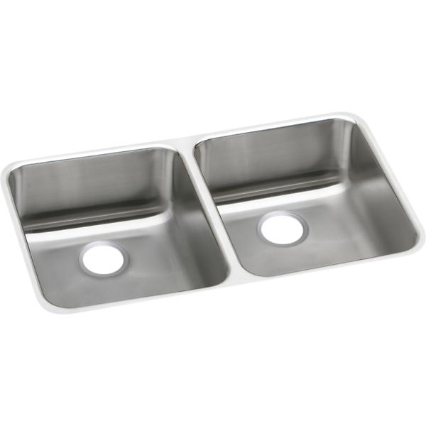 Elkay ELUH311810L Lustertone Classic Stainless Steel 30-3/4" x 18-1/2" x 10" Equal Double Bowl Undermount Sink with Left Drain