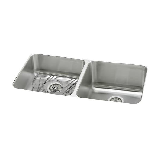 Elkay ELUH311810LDBG Lustertone® Classic Stainless Steel 30-3/4" x 18-1/2" x 10" Equal Double Bowl Undermount Sink Kit with Left Drain