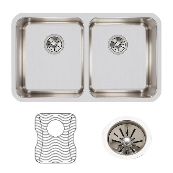 Elkay ELUH311810LDBG Lustertone® Classic Stainless Steel 30-3/4" x 18-1/2" x 10" Equal Double Bowl Undermount Sink Kit with Left Drain