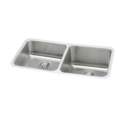 Elkay ELUH311810LPD Lustertone® Classic Stainless Steel 30-3/4" x 18-1/2" x 10" Equal Double Bowl Undermount Sink with Left Perfect Drain®