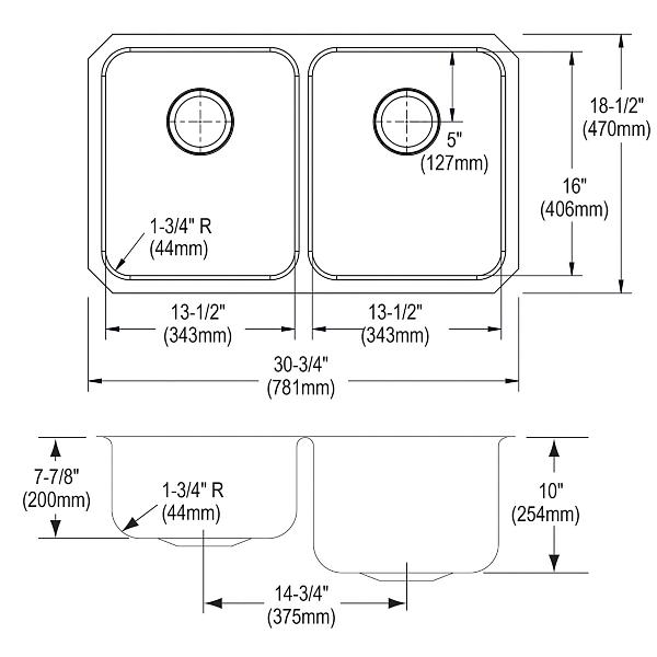 Elkay ELUH311810L Lustertone Classic Stainless Steel 30-3/4" x 18-1/2" x 10" Equal Double Bowl Undermount Sink with Left Drain