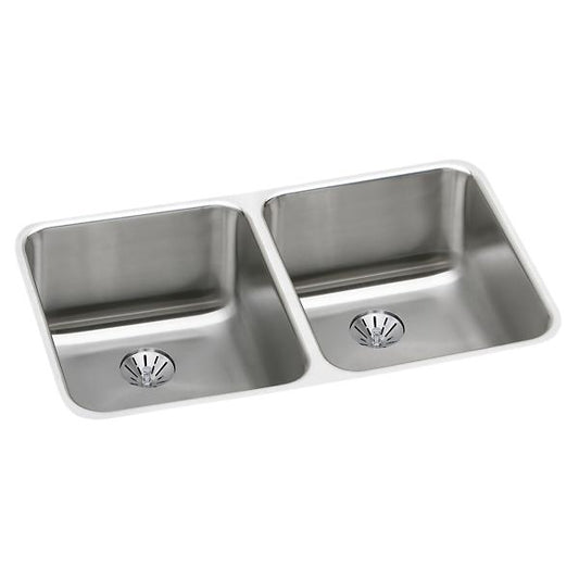 Elkay ELUH311810PD Lustertone® Classic Stainless Steel 30-3/4" x 18-1/2" x 10" Double Bowl Undermount Sink with Perfect Drain®