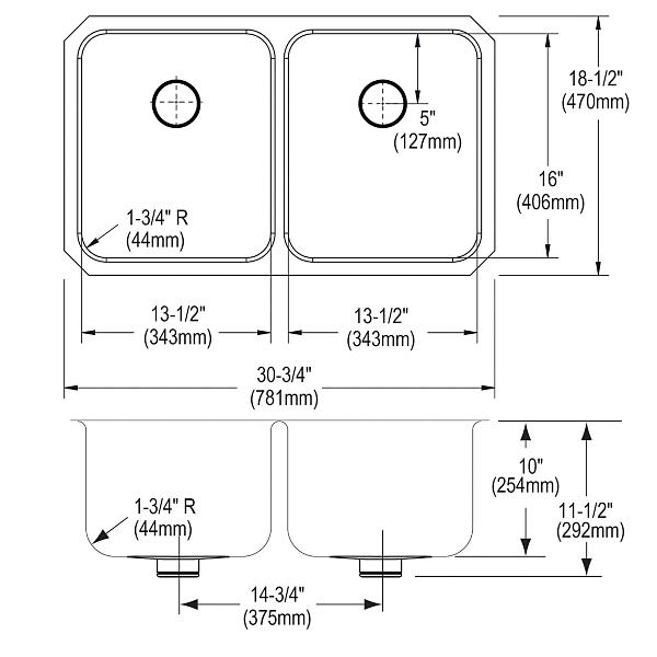 Elkay ELUH311810PD Lustertone® Classic Stainless Steel 30-3/4" x 18-1/2" x 10" Double Bowl Undermount Sink with Perfect Drain®