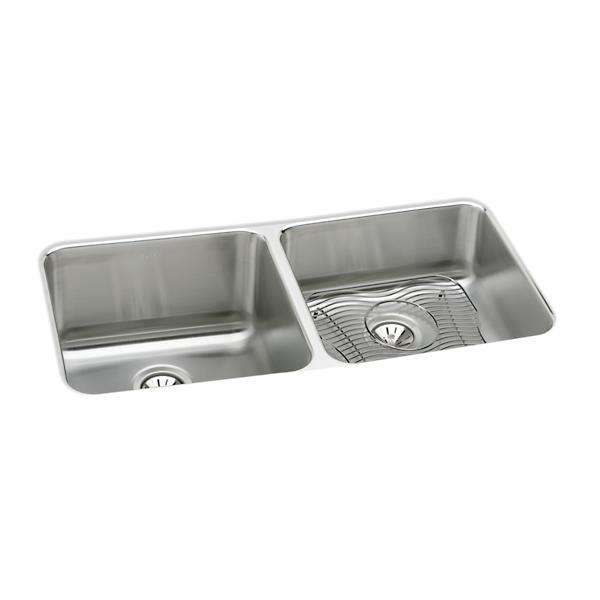 Elkay ELUH311810RDBG Lustertone® Classic Stainless Steel 30-3/4" x 18-1/2" x 10" Equal Double Bowl Undermount Sink Kit with Right Drain