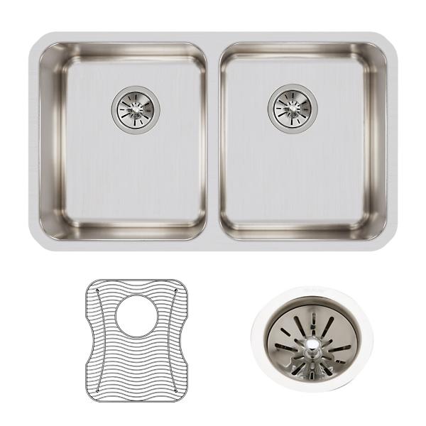 Elkay ELUH311810RDBG Lustertone® Classic Stainless Steel 30-3/4" x 18-1/2" x 10" Equal Double Bowl Undermount Sink Kit with Right Drain