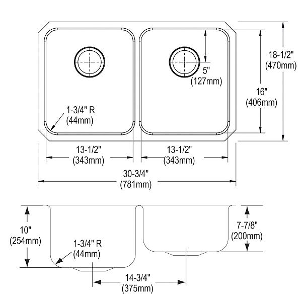 Elkay ELUH311810RDBG Lustertone® Classic Stainless Steel 30-3/4" x 18-1/2" x 10" Equal Double Bowl Undermount Sink Kit with Right Drain