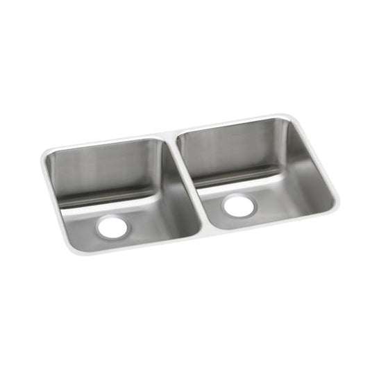 Elkay ELUH311810R Lustertone Classic Stainless Steel 30-3/4" x 18-1/2" x 10" Equal Double Bowl Undermount Sink with Right Drain