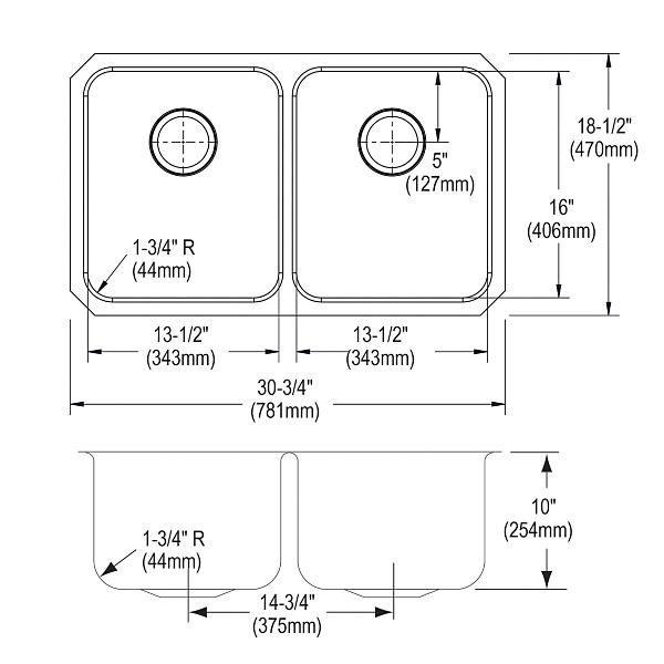 Elkay ELUH311810 Lustertone Classic Stainless Steel 30-3/4" x 18-1/2" x 10" Equal Double Bowl Undermount Sink