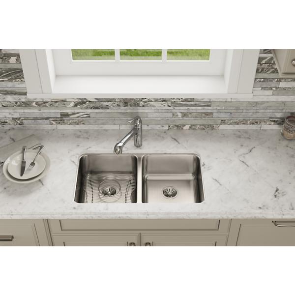 Elkay ELUH3118DBG Lustertone® Classic Stainless Steel 30-3/4" x 18-1/2" x 7-7/8" Equal Double Bowl Undermount Sink Kit