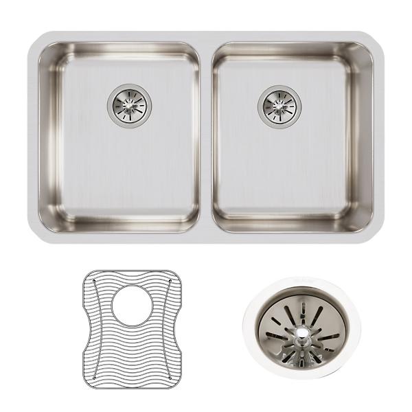 Elkay ELUH3118DBG Lustertone® Classic Stainless Steel 30-3/4" x 18-1/2" x 7-7/8" Equal Double Bowl Undermount Sink Kit