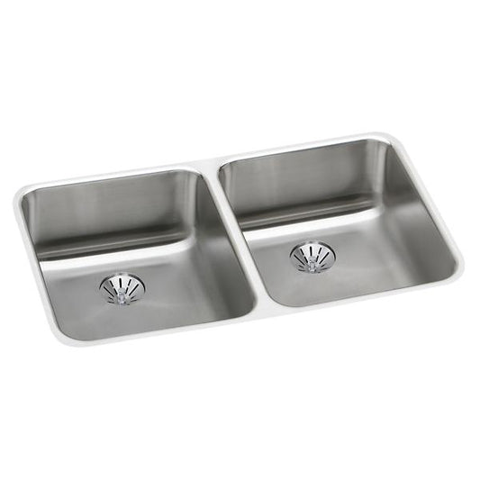 Elkay ELUH3118PD Lustertone® Classic Stainless Steel, 30-3/4" x 18-1/2" x 7-7/8" Double Bowl Undermount Sink w/ Perfect Drain®