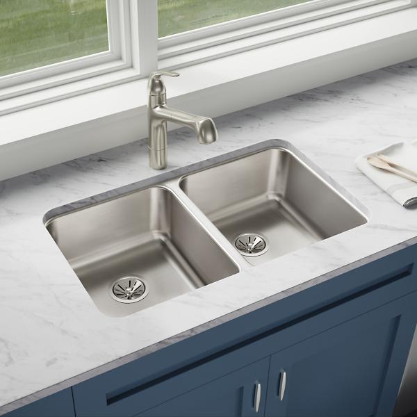 Elkay ELUH3118 Lustertone® Classic Stainless Steel, 30-3/4" x 18-1/2" x 7-7/8" Equal Double Bowl Undermount Sink