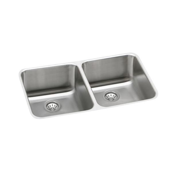 Elkay ELUH3118DBG Lustertone® Classic Stainless Steel 30-3/4" x 18-1/2" x 7-7/8" Equal Double Bowl Undermount Sink Kit