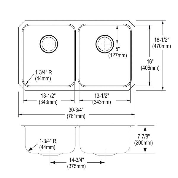 Elkay ELUH3118DBG Lustertone® Classic Stainless Steel 30-3/4" x 18-1/2" x 7-7/8" Equal Double Bowl Undermount Sink Kit
