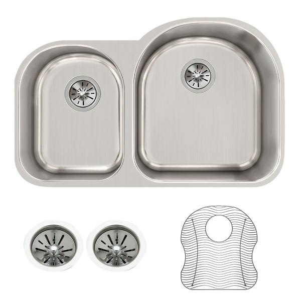 Elkay ELUH311910LDBG Lustertone® Classic Stainless Steel 31-1/4" x 20" x 10" Offset 40/60 Double Bowl Undermount Sink Kit