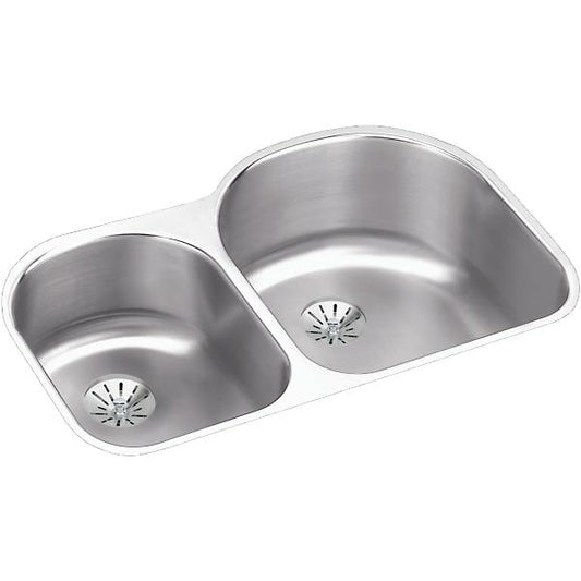 Elkay ELUH311910LPD Lustertone® Classic Stainless Steel 31-1/4" x 20" x 10" Offset 40/60 Double Undermount Sink w/Perfect Drain®