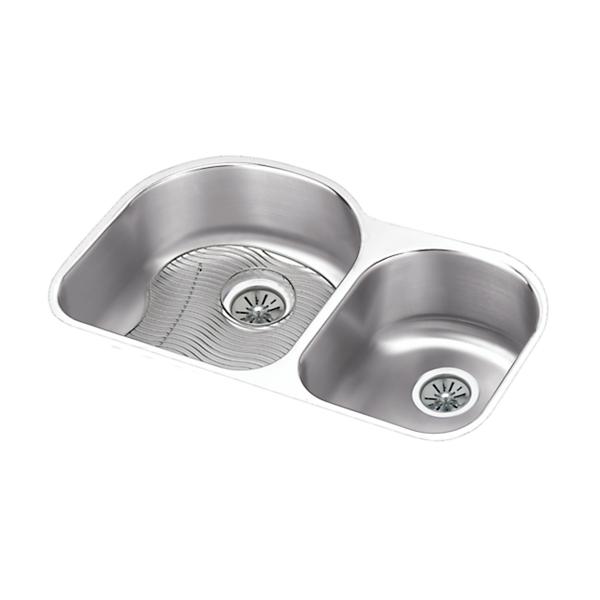 Elkay ELUH311910RDBG Lustertone® Classic Stainless Steel 31-1/4" x 20" x 10" Offset 60/40 Double Bowl Undermount Sink Kit