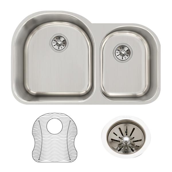 Elkay ELUH311910RDBG Lustertone® Classic Stainless Steel 31-1/4" x 20" x 10" Offset 60/40 Double Bowl Undermount Sink Kit