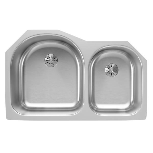 Elkay ELUH311910RPD Lustertone® Classic Stainless Steel 31-1/4" x 20" x 10" Offset 60/40 Double Undermount Sink w/Perfect Drain®