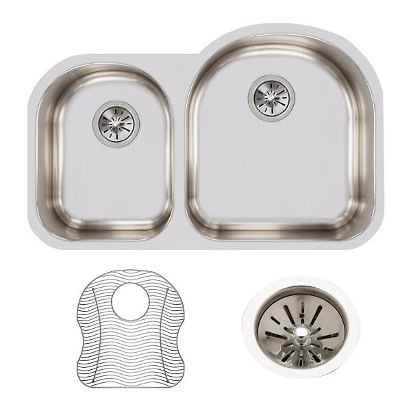 Elkay ELUH3119LDBG Lustertone® Classic Stainless Steel 31-1/4" x 20" x 7-1/2" Offset 40/60 Double Bowl Undermount Sink Kit