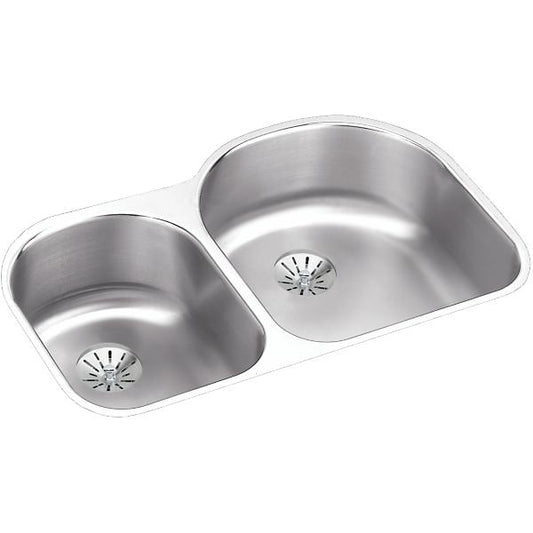 Elkay ELUH3119LPD Lustertone® Classic Stainless Steel 31-1/4" x 20" x 7-1/2" Offset 40/60 Double Undermount Sink w/Perfect Drain®