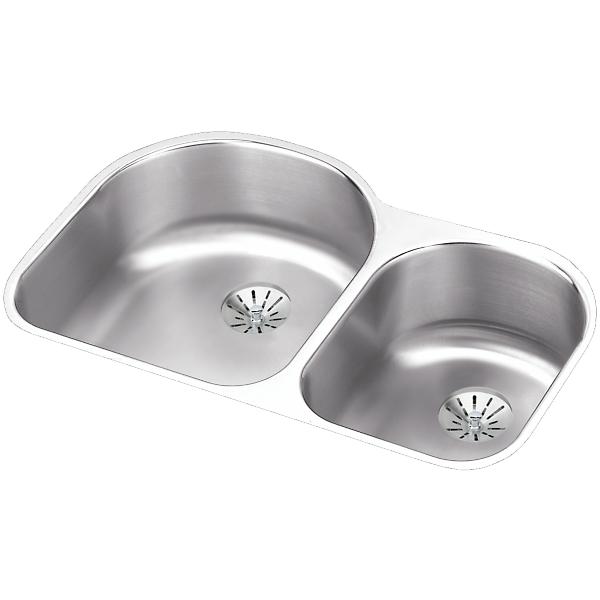 Elkay ELUH3119RPD Lustertone® Classic Stainless Steel 31-1/4" x 20" x 7-1/2" Offset 60/40 Double Undermount Sink w/Perfect Drain®