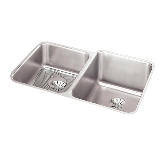 Elkay ELUH3120LPDBG Lustertone® Classic Stainless Steel 31-1/4" x 20-1/2" x 9-7/8" Double Bowl Undermount Sink Kit with Left Perfect Drain®